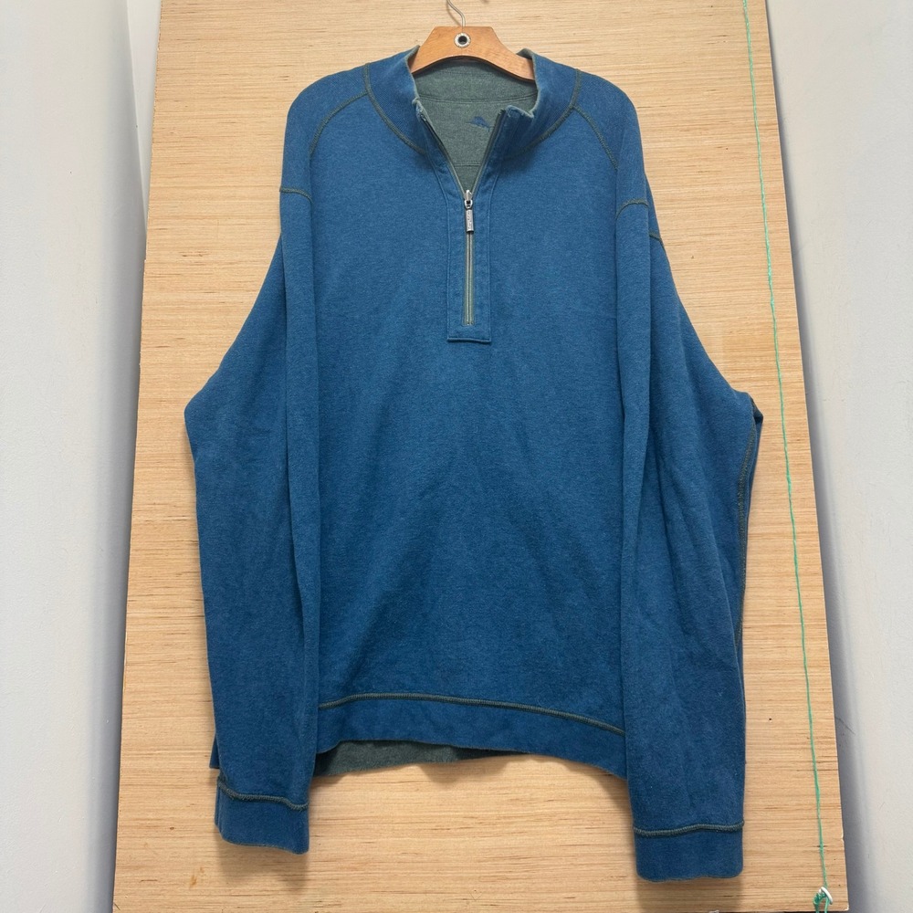 Tommy Bahama Reversible Quarter Zip Pullover Blue Green Mens Large XL 3145 - Picture 1 of 6